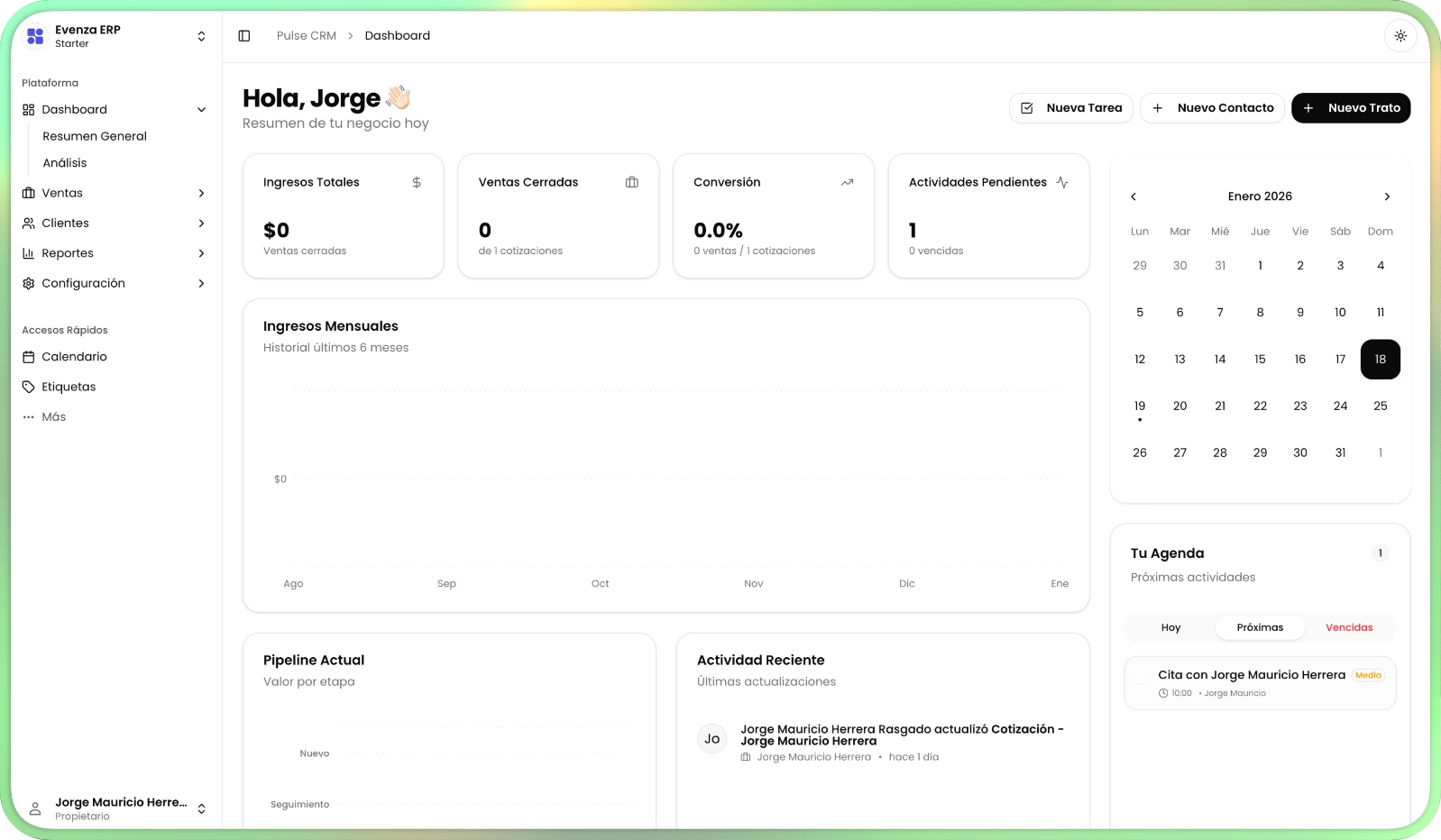 Pulse CRM Dashboard Interface showing sales analytics and orders